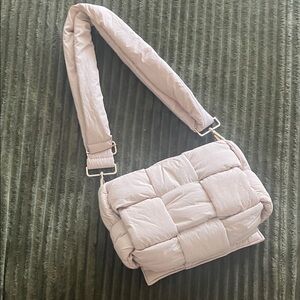 Quilted purse Shoulder Bag neutral cream color, soft adjustable strap